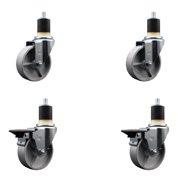 4'' Semi Steel Wheel Swivel 1-7/8'' Expanding Stem Caster Set 2 Brakes, 4PK
